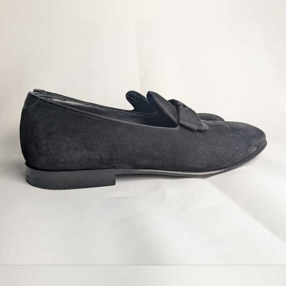 SALVATORE FERRAGAMO Men Loaffer Black Suede Shoes Size 7 Made In Italy With Bow - Picture 6 of 11